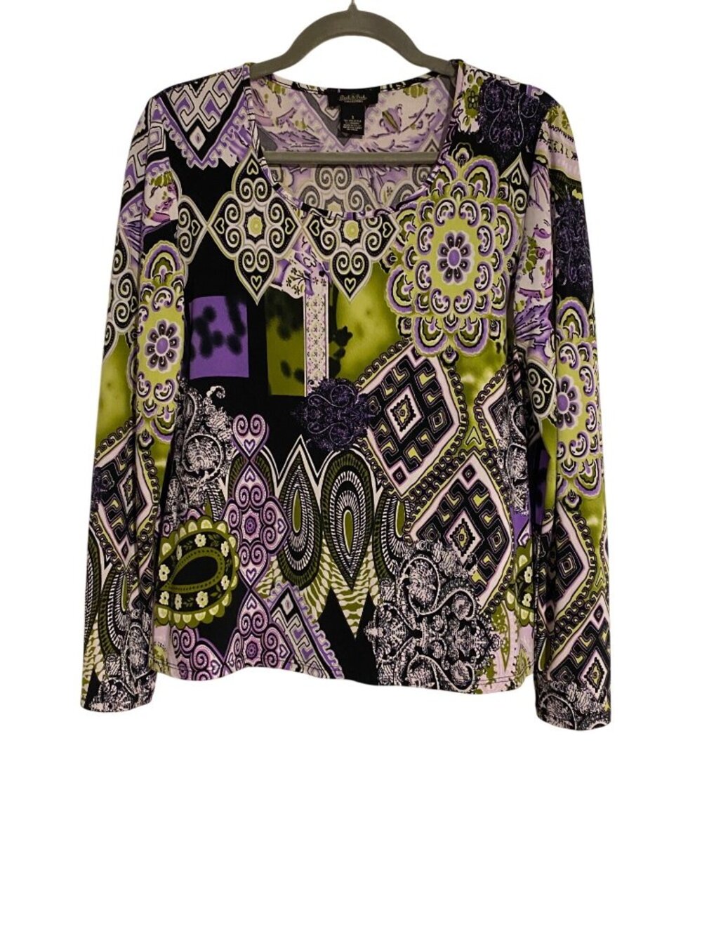 Peck & Peck Collection Women's S Multicolor Top Abstract Knit Bohemian Artsy